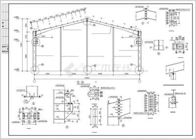 房屋鋼結構設計圖（單層廠房鋼架輕型房屋鋼結構設計圖通常包括屋頂平面圖、大樣圖等）